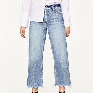 Zara Wide Leg Cropped Jeans with Slits